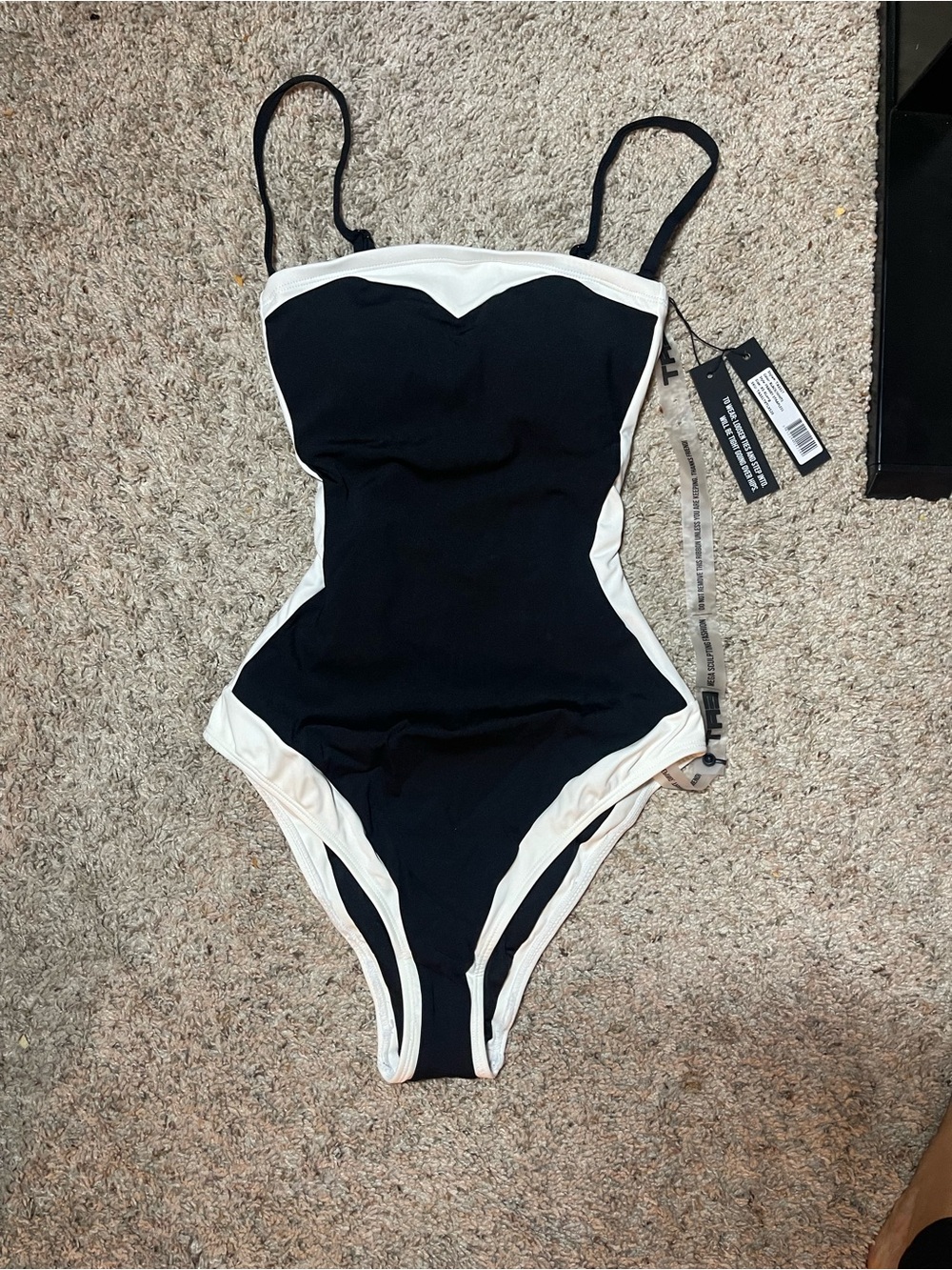 TA3 Framey Black & White Colorblock One Piece Swimsuit XS Long NWT